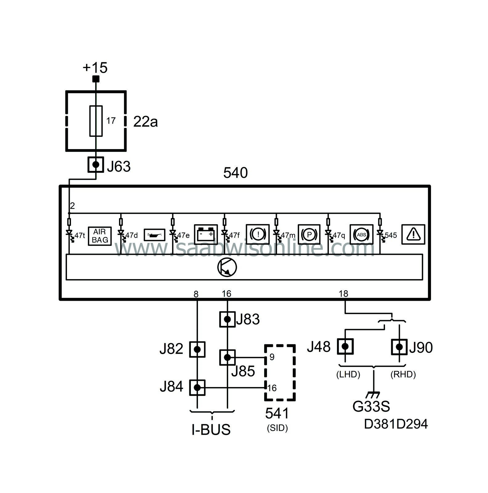 Central warning lamp 93 2002 SAAB Information System Online