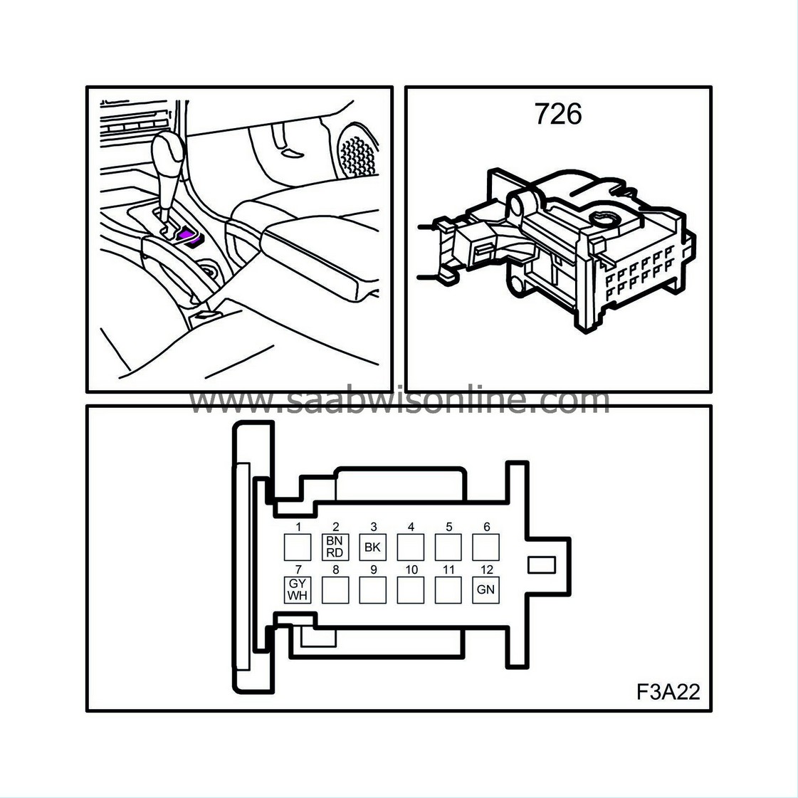 Gear selector control module (726) 93 2004 SAAB