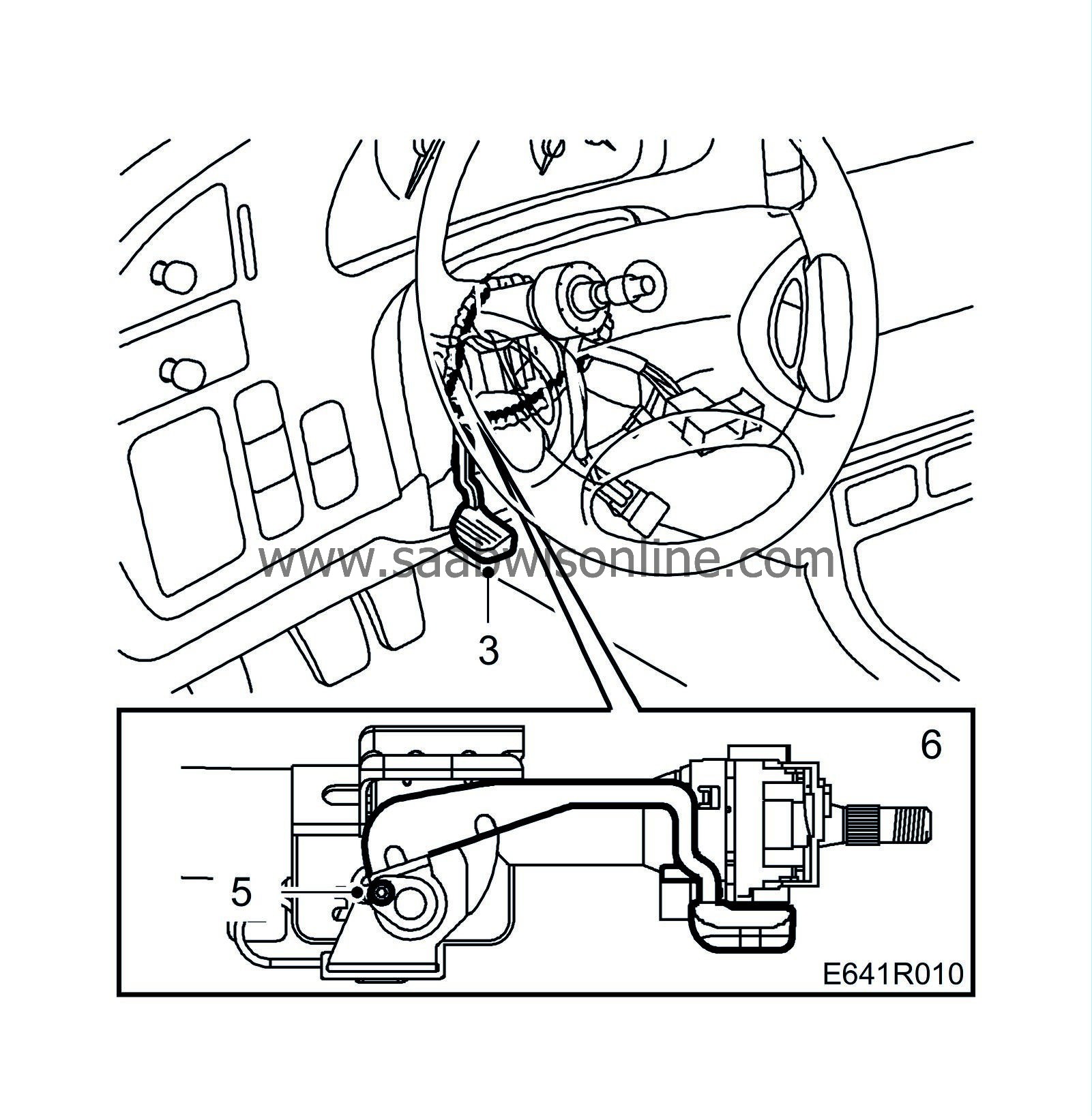 Adjusting the steering wheel adjustment locking lever 93 2000 SAAB